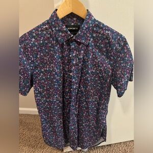 Navy Floral Patterned Slim Fit Bonobos Riviera Short Sleeve Shirt Size S